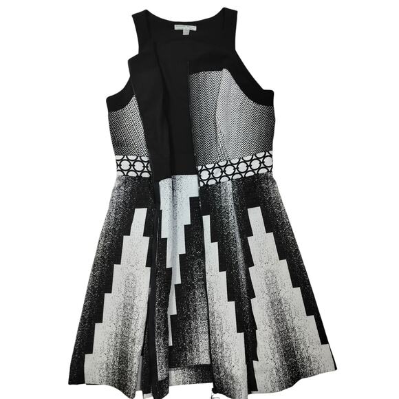 Alberto Makali Women's Black white Sleeveless Textured Fit & Flare Dress Size 10 - Picture 5 of 12